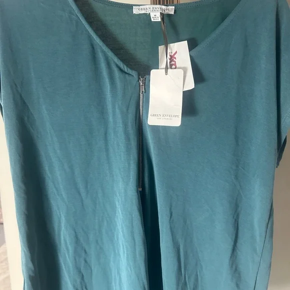 Green Envelope Los Angeles Work Top โ Womenโs Medium NWT Teal Zip Front Blouse - Picture 5 of 5